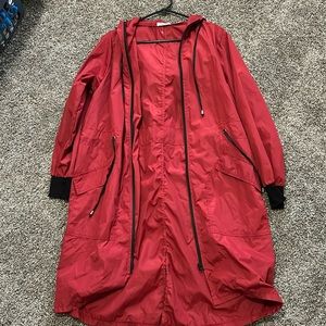 A light weight dark red windbreaker